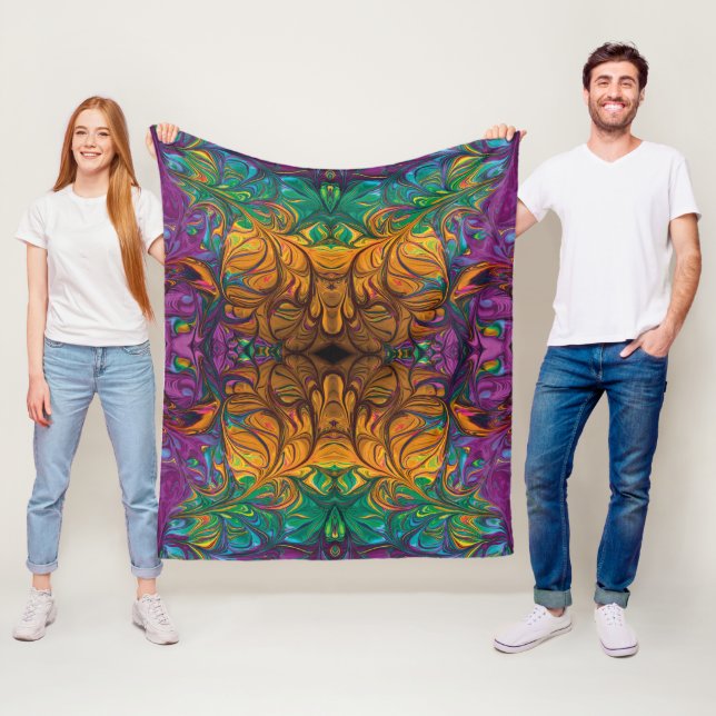 Couverture Polaire Abstrait Jaune Vert Violet (En situation)