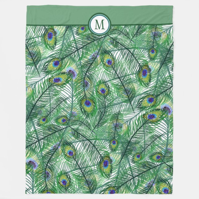 Couverture Polaire Abstrait Peacock Feathers Motif Monogramme (Devant)