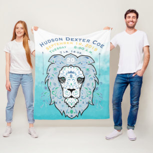 Couverture Polaire Abstrait Peint Lion Baby Boy Stats Record de naiss