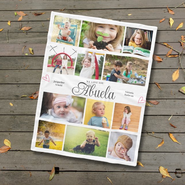 Couverture Polaire Abuela We Love You Personalized Hearts (Abuela fleece blanket with custom photos and text.)