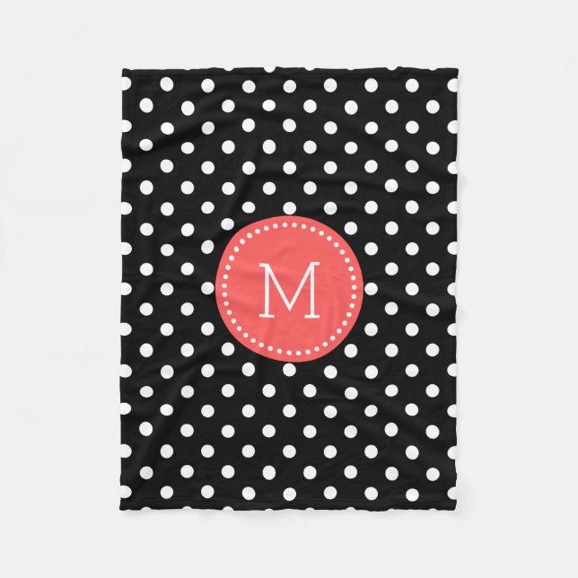 Couverture Polaire Accents Coral-Rouge Polkadot Blanc Et Noir (Devant)