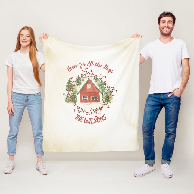 Couverture Polaire Accueil pour tous les jours | Maison de Noël rouge (En situation)
