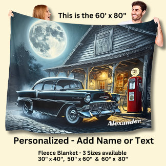 Couverture Polaire Add Name Text, Classic Car in Moonlight