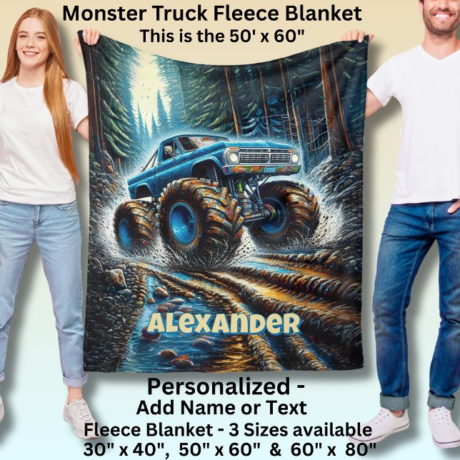 Couverture Polaire Add Name Text, Monster Truck in Forest (Créateur téléchargé)