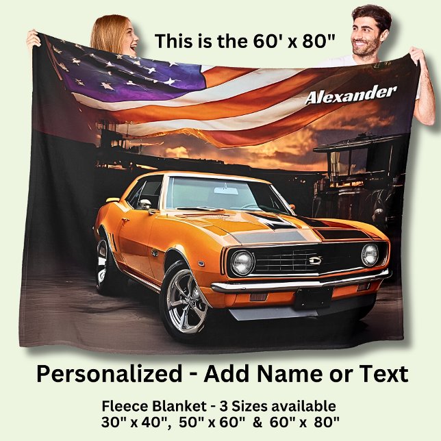 Couverture Polaire Add Name Text, Orange Muscle Car  (Créateur téléchargé)