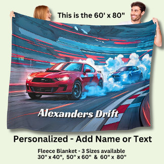 Couverture Polaire Add Name Text, Red Blue Race Cars Drifting