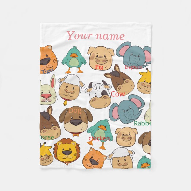 Couverture Polaire Adorable animal ferme éléphant vache enfants blanc (Devant)