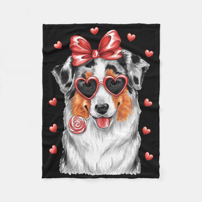 Couverture Polaire Adorable Australian Shepherd Lick Lollipop Valenti (Devant)