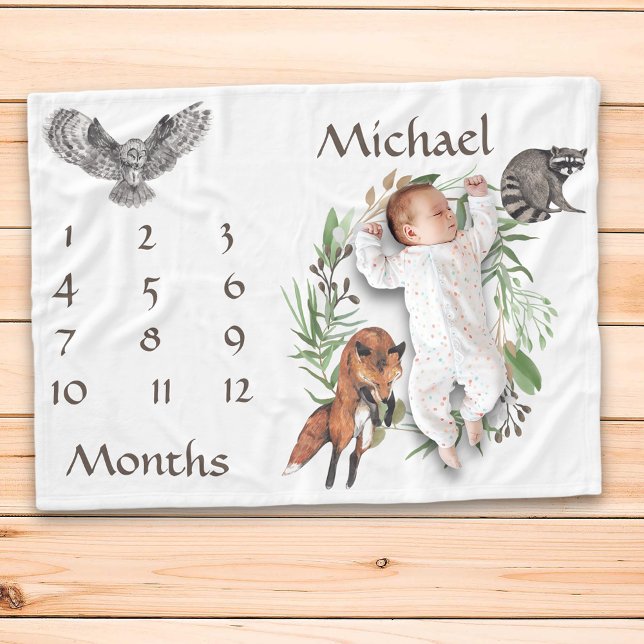 Couverture Polaire Adorable Bois Animaux Fox Milestone Keepsaké (Créateur téléchargé)