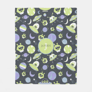 Couverture Polaire Adorable Green Aliens Space Ships UFO Kids