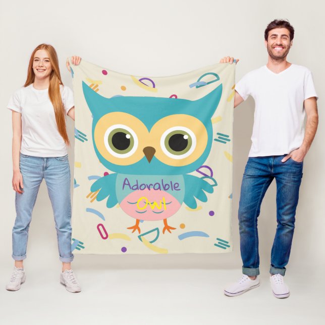 Couverture Polaire Adorable hibou bleu pastel enfants motifs (En situation)