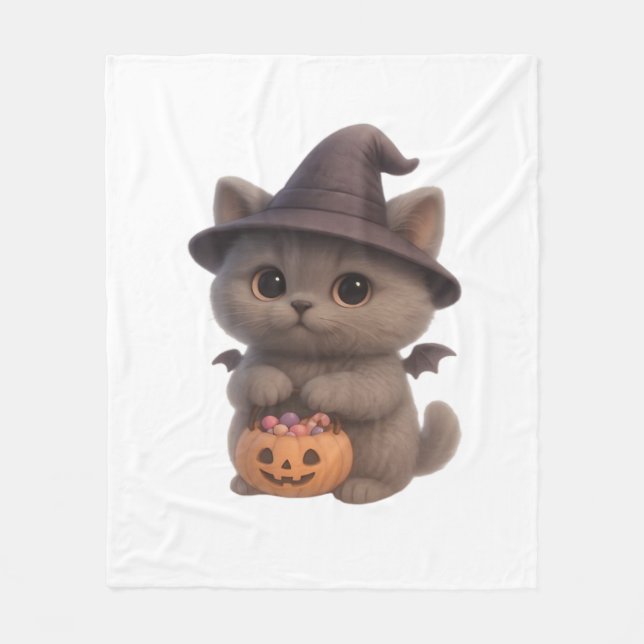 Couverture Polaire Adorable Kitten en costume de sorcière Halloween a (Devant)