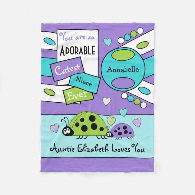 Couverture Polaire Adorable nièce ladybugs amour coeur violet vert (Devant)