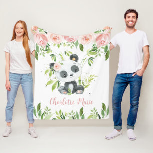 Couverture Polaire Adorable Panda Bear Rose Floral Vert