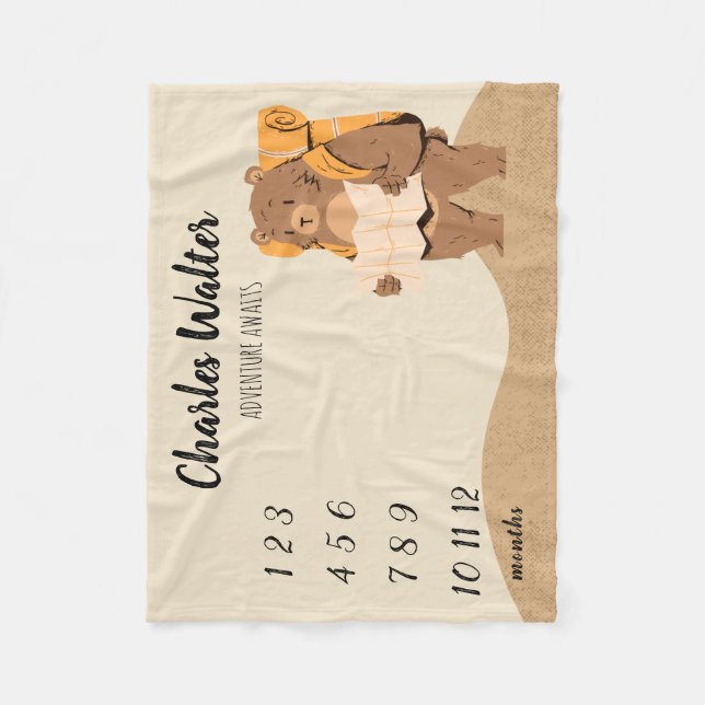 Couverture Polaire Adventure Await Baby Milestone Blanket Ours (Devant)