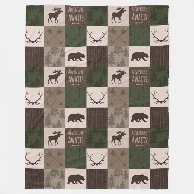 Couverture Polaire Adventure Await woodland Patchwork- vert/brun (Devant)