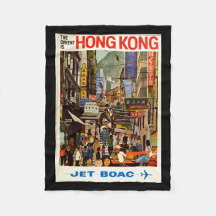 Couverture Polaire Affiche Vintage voyage rue Hong Kong
