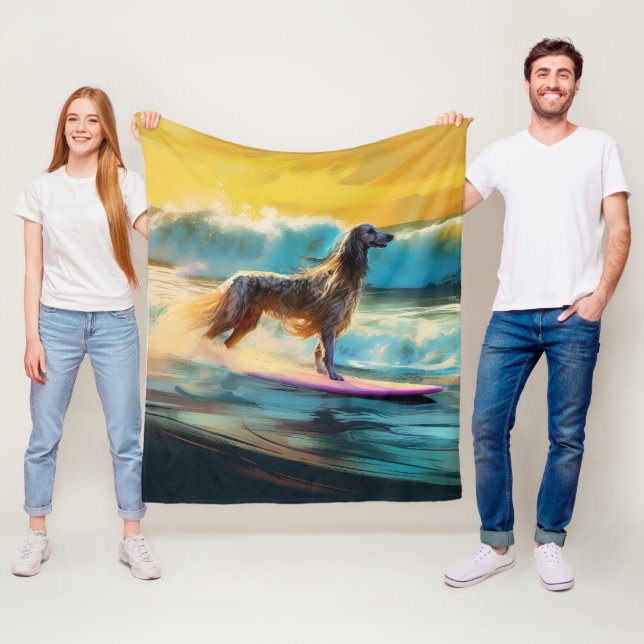 Couverture Polaire Afghan Hound Beach Surf Peinture (En situation)
