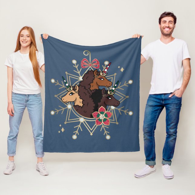 Couverture Polaire Afro Unicorn Festive Vacances Magique (En situation)