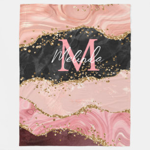Couverture Polaire Agate de séquences noir et rose