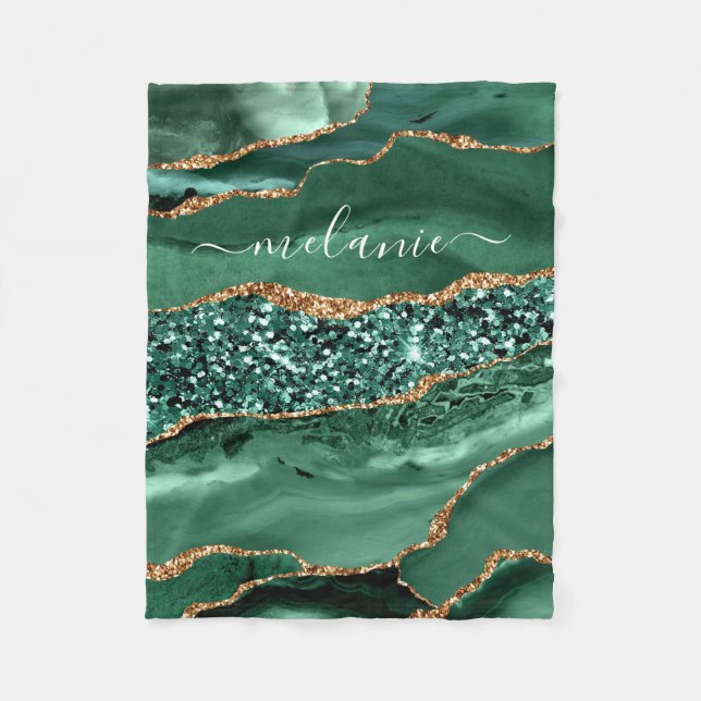 Couverture Polaire Agate Green Gold Parties scintillant Geode Marbre  (Devant)