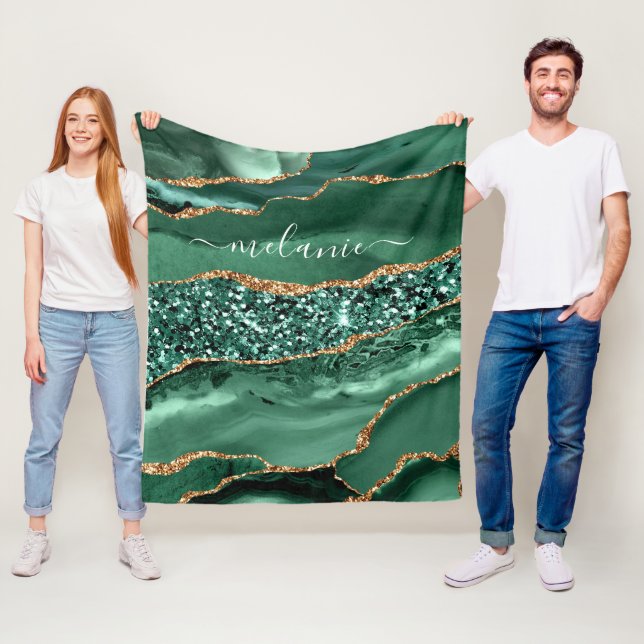 Couverture Polaire Agate Green Gold Parties scintillant Geode Marbre  (En situation)