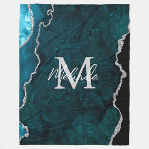 Couverture Polaire Agate Marbre Bleu Canard et Argent