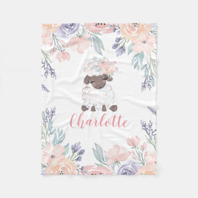 Couverture Polaire Agneau Floral rose violet Personnalisé Fille (Devant)
