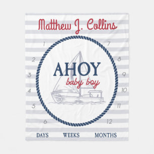 Couverture Polaire Ahoy Nautical Baby Boy Voilier Milestone