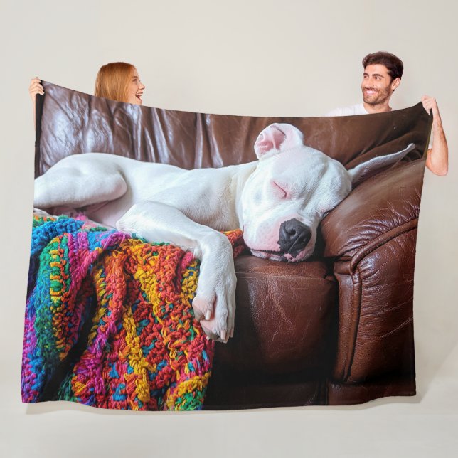 Couverture Polaire Aimer Pitbull Chien Dormir sur le canapé (En situation)