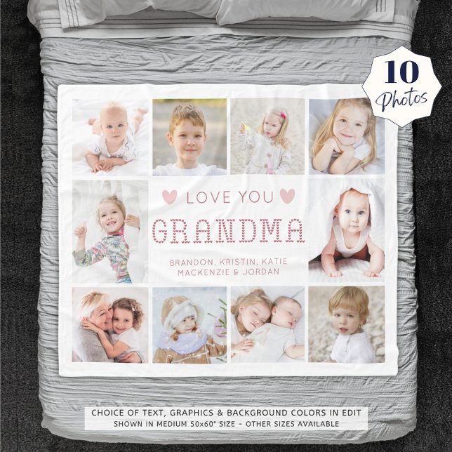 Couverture Polaire Aimez-vous Grand-mère Coeurs 10 Photo Personnalisé (Créateur téléchargé)
