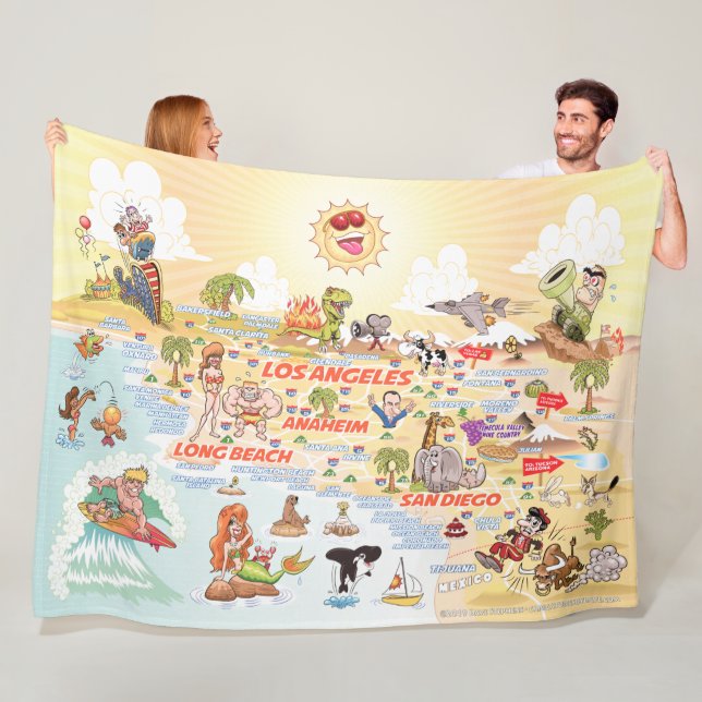 Couverture Polaire Ainsi California Cities & Beaches Fleece Blanket (En situation)