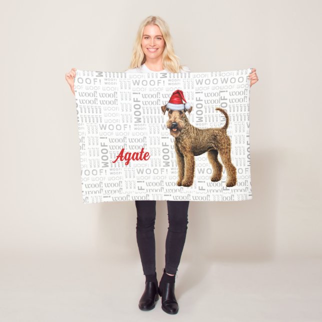 Couverture Polaire Airedale Terrier Chien avec nom Noël Fête (En situation)