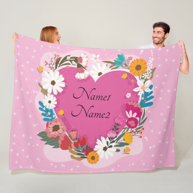 Couverture Polaire Ajouter des noms Texte Valentines Jour Rose Floral (En situation)