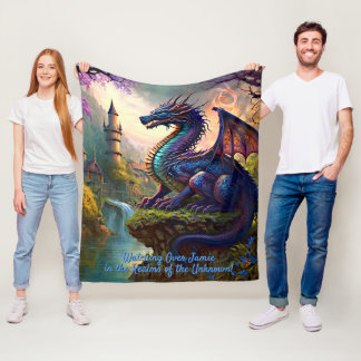 Couverture Polaire Ajouter le nom, Aqua Blue Purple Dragon Near River