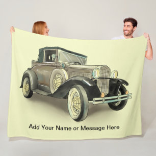 Couverture Polaire Ajouter le nom Texte, Vintage Voiture Blanche
