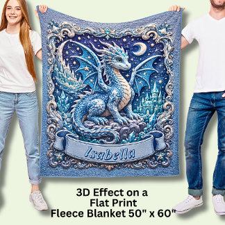 Couverture Polaire Ajouter Nom, Dragon Bleu avec Château & Lune