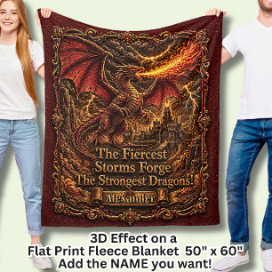 Couverture Polaire Ajouter Nom Dragon de Feu Rouge Effet 3D Motivatio