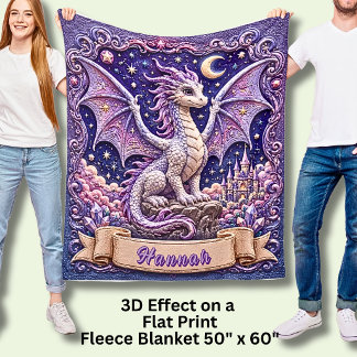 Couverture Polaire Ajouter Nom, Dragon Violet avec Château & Lune