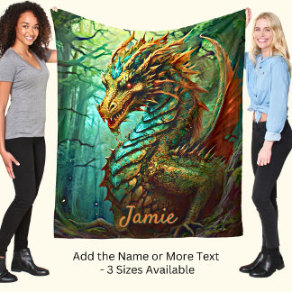 Couverture Polaire Ajouter un nom, Aqua Gold Forest Dragon