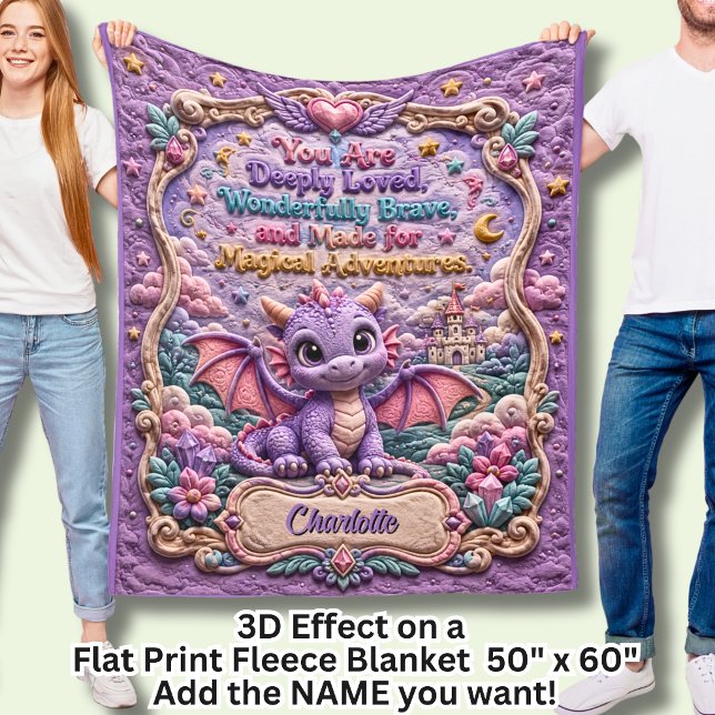 Couverture Polaire Ajouter un nom Effet 3D Dragon Bébé Violet  (Créateur téléchargé)