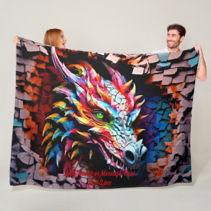 Couverture Polaire Ajouter un nom Texte, 3D Rainbow Dragon Cracked Wa