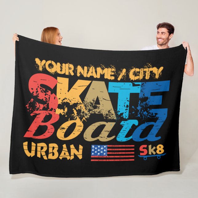 Couverture Polaire Ajouter un nom Ville Texte Patinage Urban SK8 Dist (En situation)