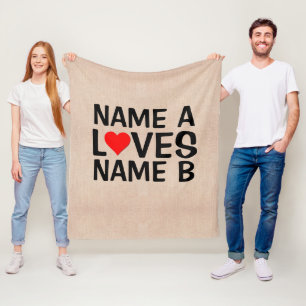 Couverture Polaire Ajouter vos noms - Nom Aime Nom du coeur          