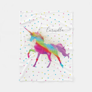Couverture Polaire Ajoutez le nom - licorne d'arc-en-ciel de parties