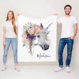Couverture Polaire Ajoutez votre licorne habillée florale nommée