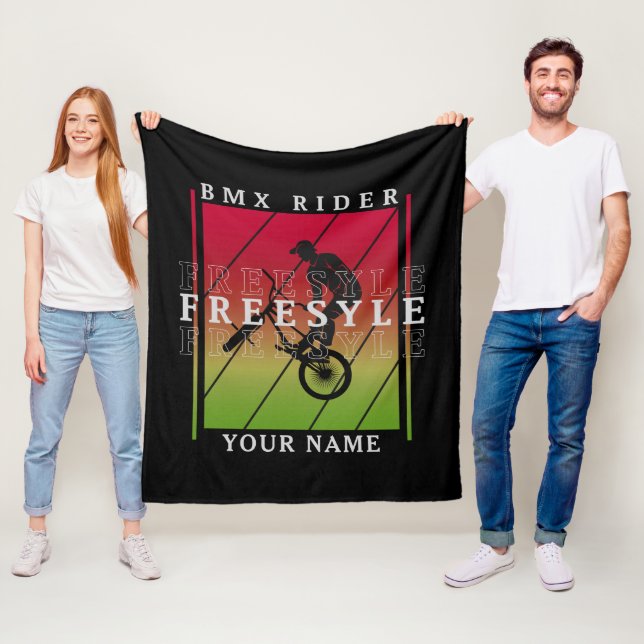 Couverture Polaire Ajoutez votre nom BMX Freestyle Rider - Red Green  (En situation)