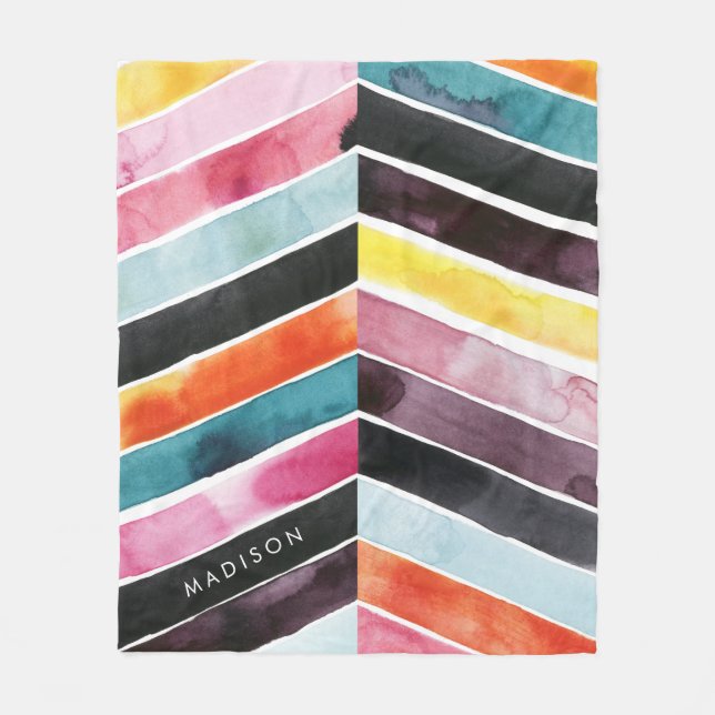 Couverture Polaire Ajoutez votre nom | Vivid aquarelle Chevron I (Devant)