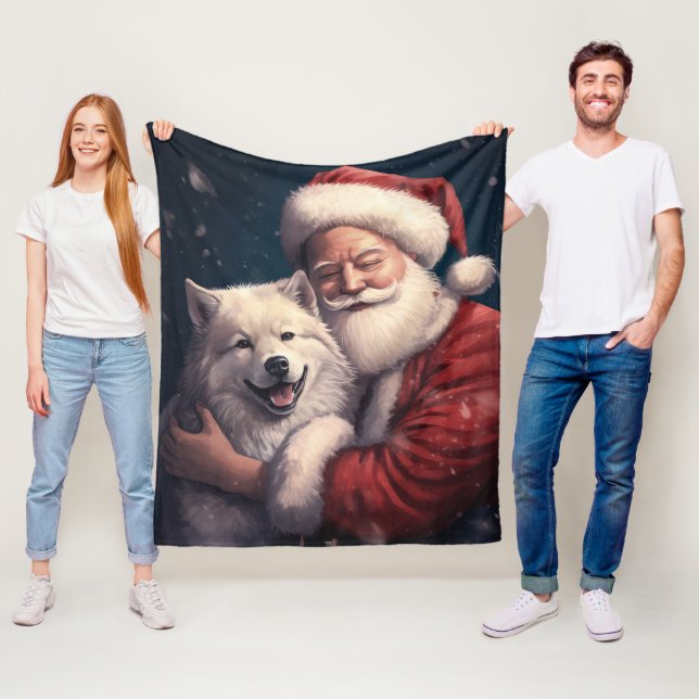 Couverture Polaire Akita avec Noël du Père Noël (En situation)
