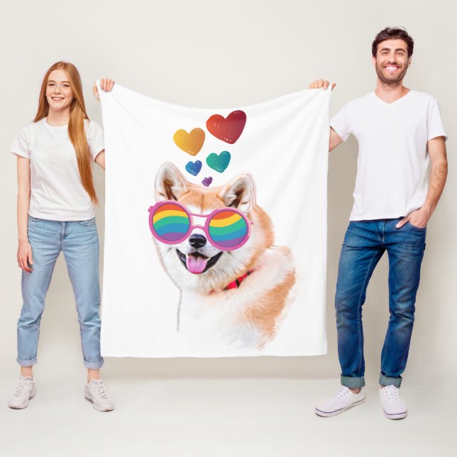 Couverture Polaire Akita Chien avec Coeurs Saint Valentin (En situation)